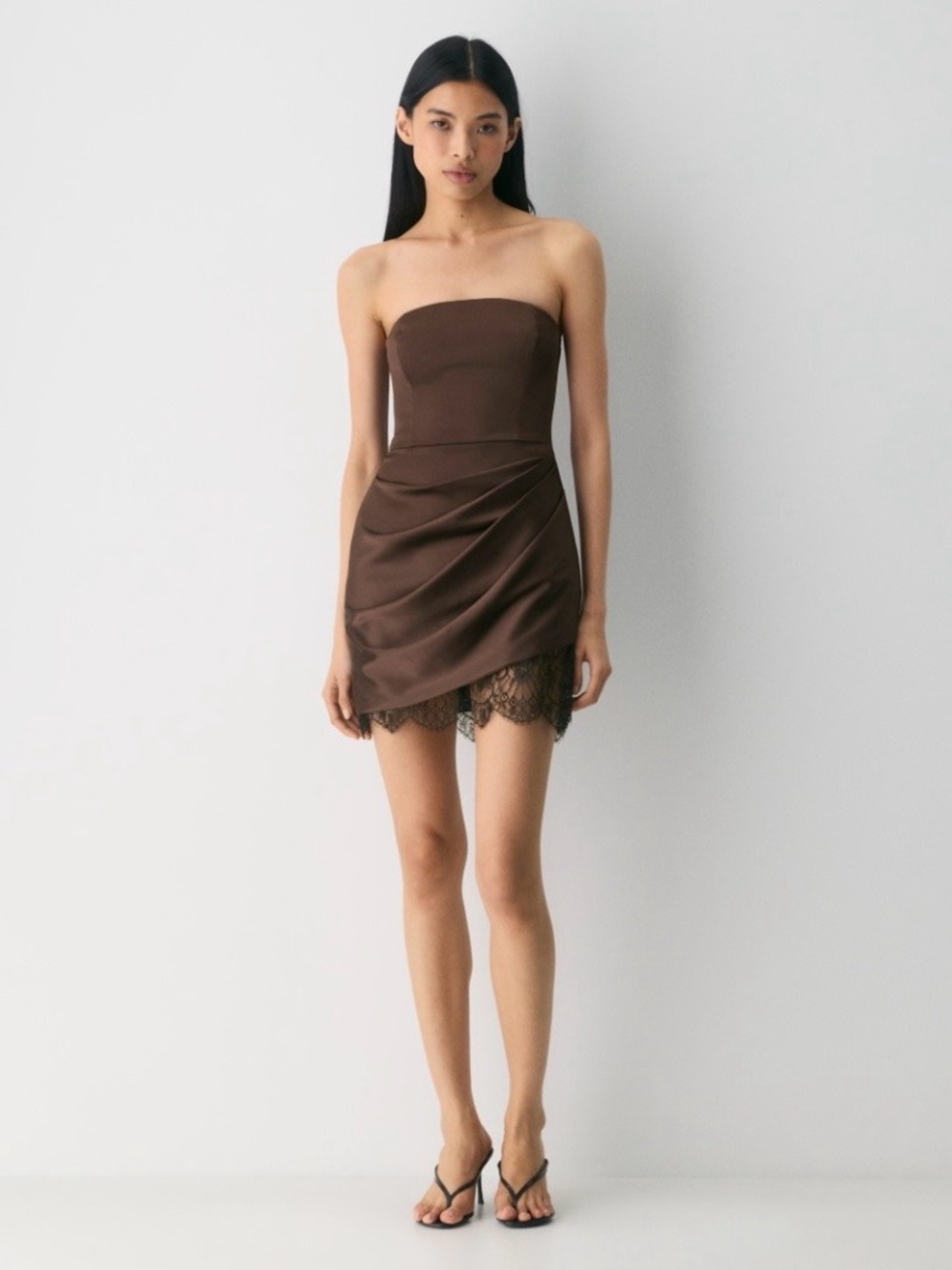 Aritzia TEN Showtime Satin Lace Mini Dress Brown 12